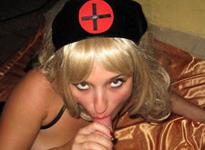 hot wife in nurse costume gives head